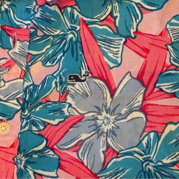 Vineyard Vines Boy 7  Floral Print SS Button Whale Logo Shirt Stretch EUC - Picture 4 of 10